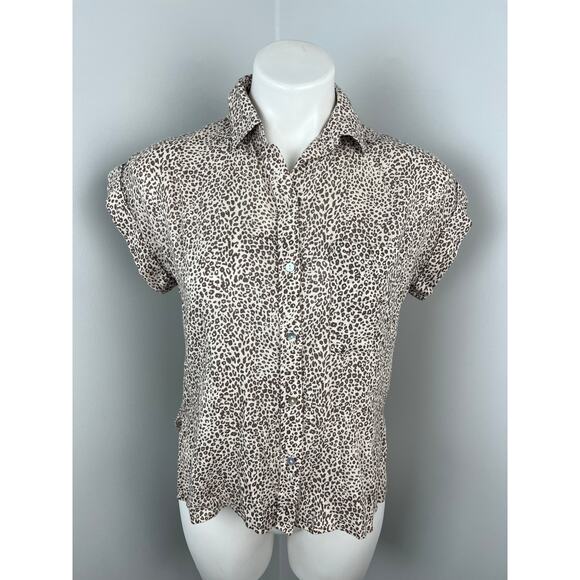 RAILS Whitney Linen Blend Button Down Top in Sand Cheetah XXS - Picture 1 of 6